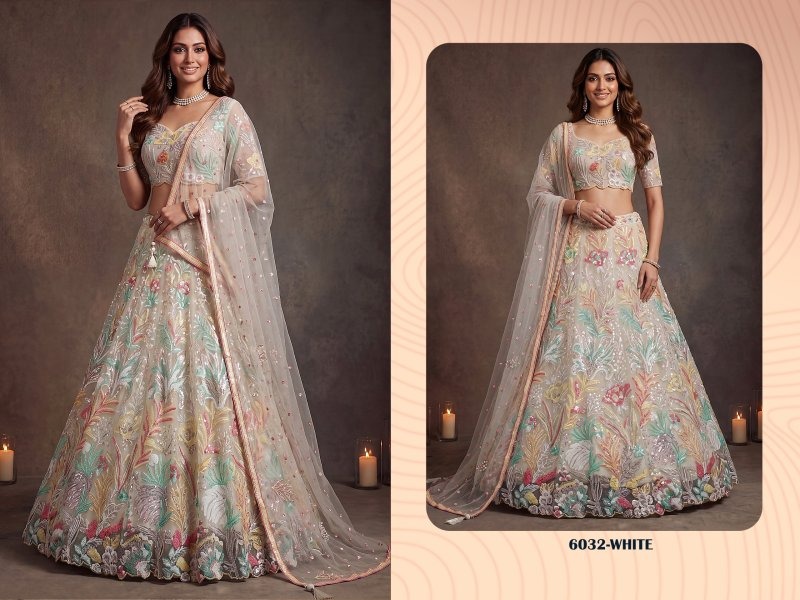 White Colour Zeel Vol 38 Soft Net Sequins Embroidery Work Designer Lehenga 6032
